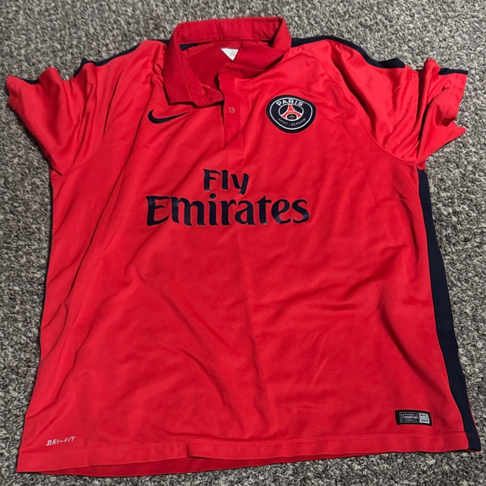 Nike Kids Red PSG Fly Emirates Polo Soccer Shirt with Navy Trim
